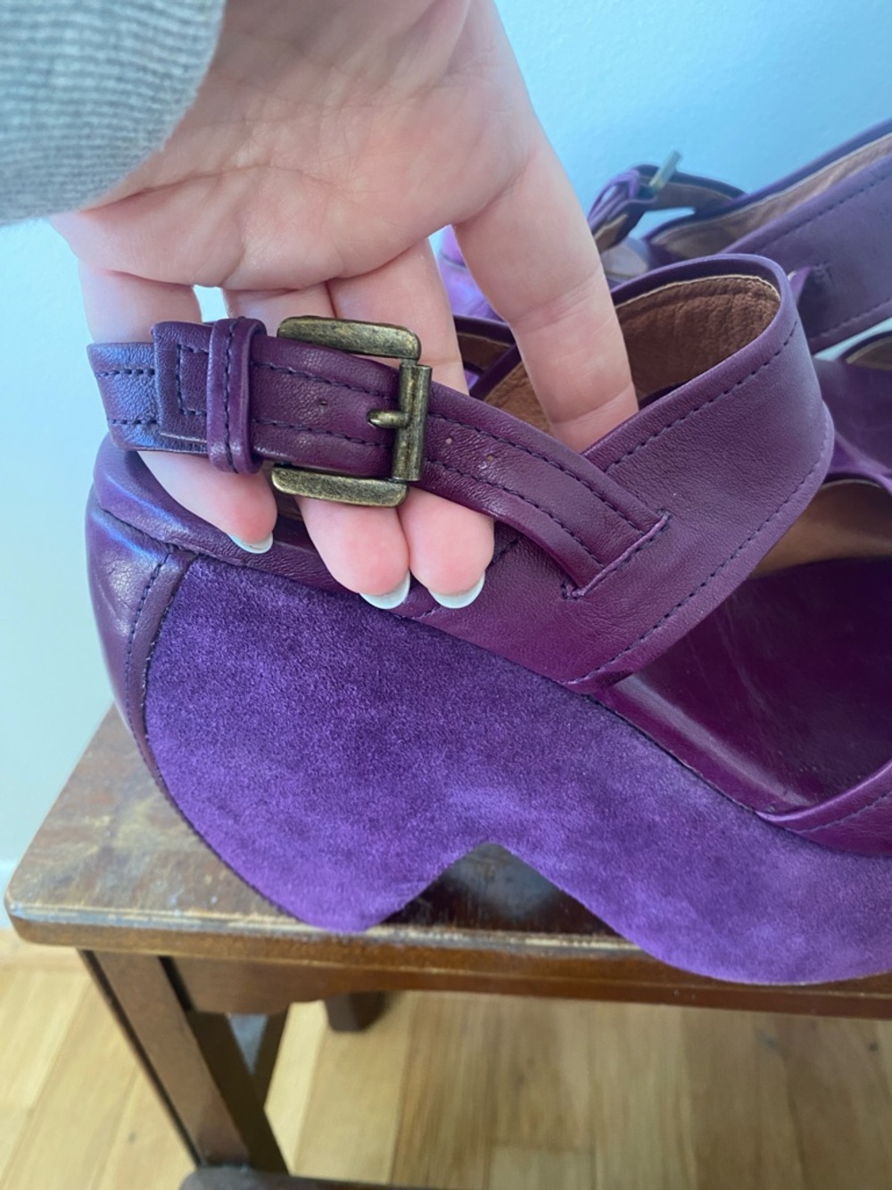 Purple Suede Platform Wedge Sandals - Picture 5 of 8